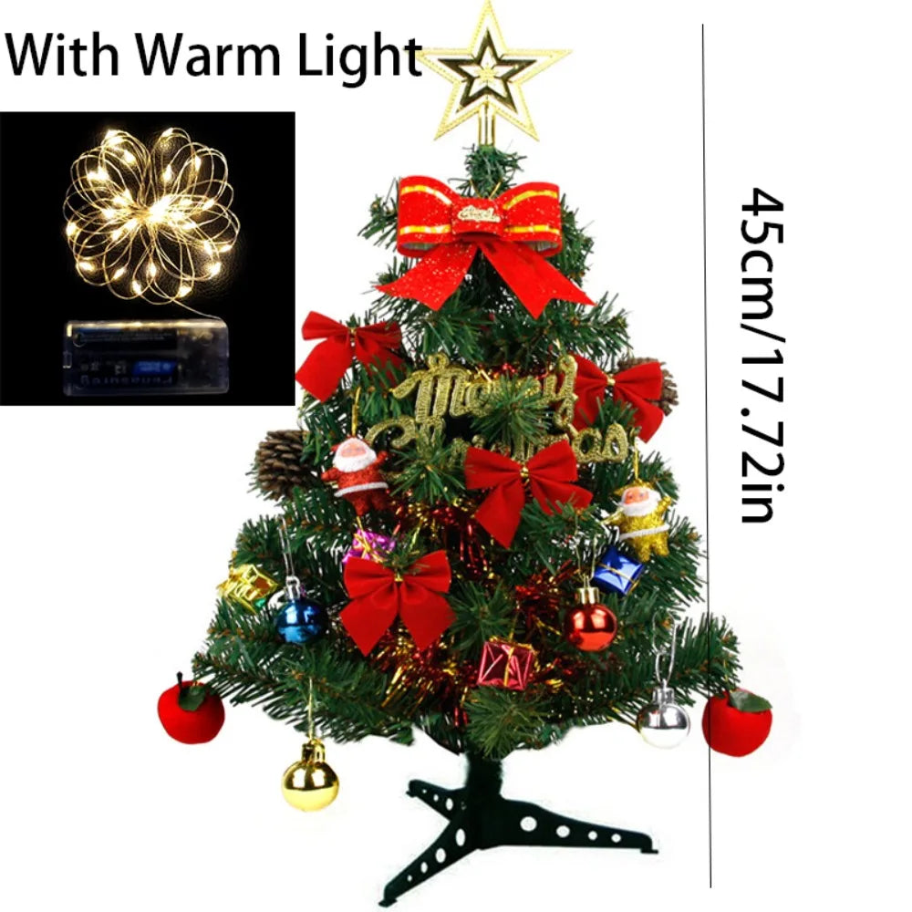 30/45cm Mini Christmas Tree New Year Gift DIY Handicraft Artificial Xmas Ornament LED Light Creative Xmas Tabletop Tree New Year