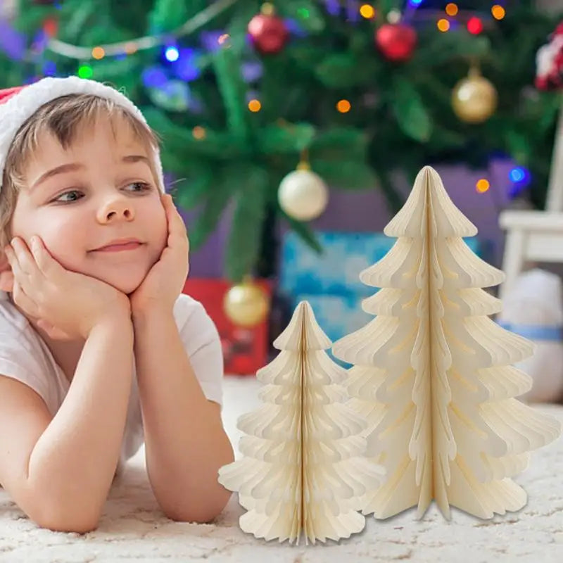 2Pcs Christmas Paper Trees Table Decoration DIY Honeycomb Design Christmas Tree Hanging Decorations Christmas Party Decor