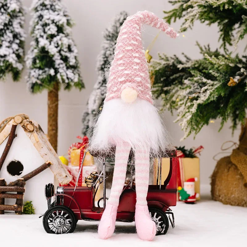 Hand Knitted  Long Leg Gnome Christmas Ornament Faceless Doll Striped Hat Rudolph Doll Xmas Tree Home Table Decor New Year Gift