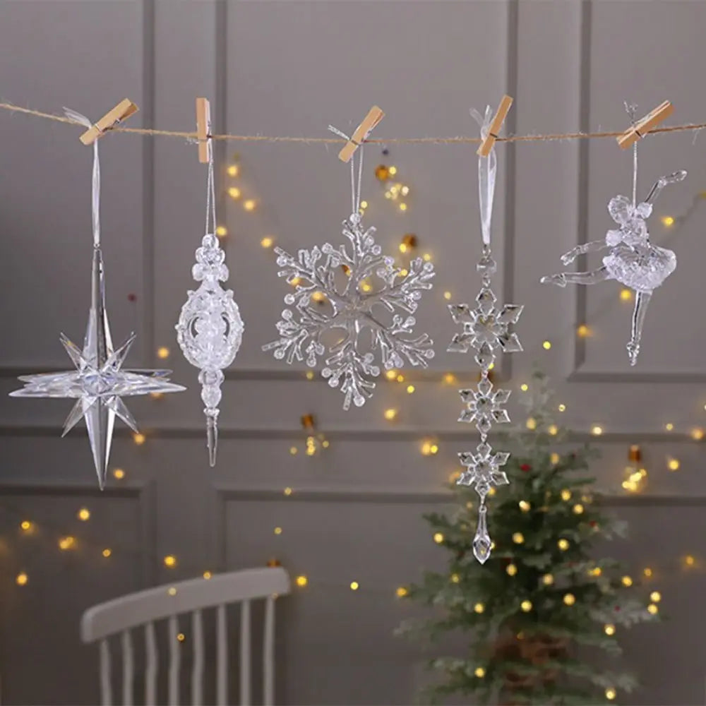 1pc 15cm Christmas Acrylic Snowflake Piece Xmas Tree Pendants Noel Crystal Deer Wreath Hanging Ornaments Merry Christmas Decor