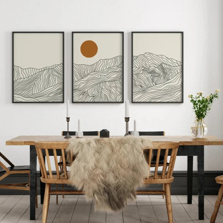 3pcs/set Japanese Alps Sunrise Canvas Printing Abstract Line Landscape Wall Art Art Poster for Modern Living Room & Home Decor