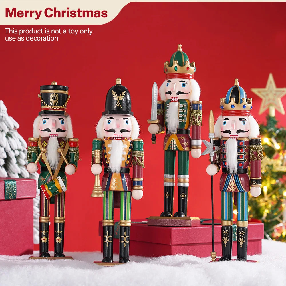 Nutcracker Soldier Puppet Wooden Nutcracker Statues Handicraft Doll Toy Christmas Navidad New Year Gift Home Decoration 30cm