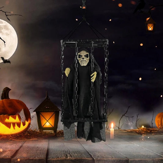 Halloween Outdoor Decoration Ghosts Skeleton Animated Ornament With Lighted Eyes Creepy Laughter Halloween Hanging B Durable