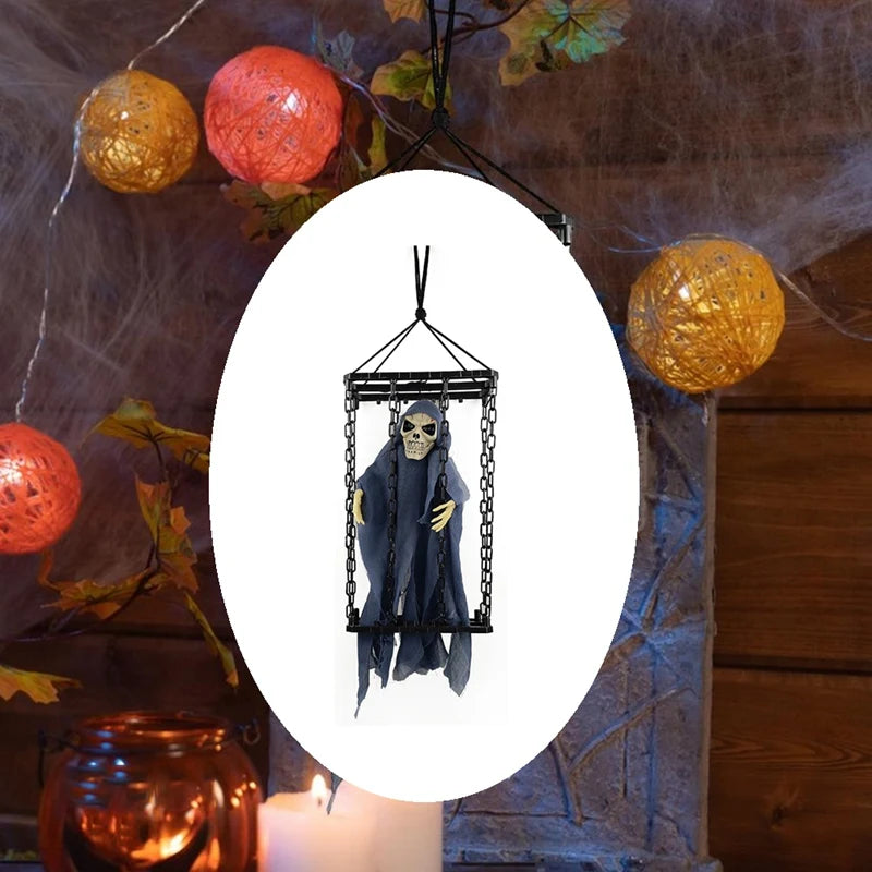 Halloween Outdoor Decoration Ghosts Skeleton Animated Ornament With Lighted Eyes Creepy Laughter Halloween Hanging B Durable