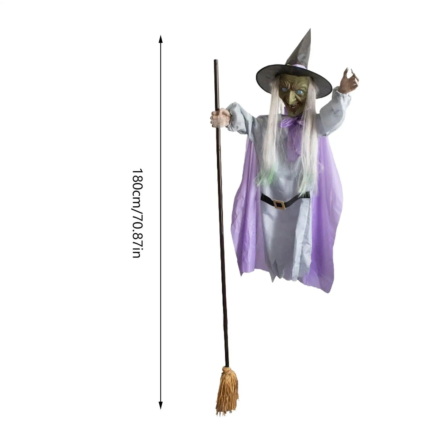Flying Witch Decorations with Luminous Eyes Halloween Flying Witch on Broom Decor Animatronic Flying Witch for Indoor Outdoor