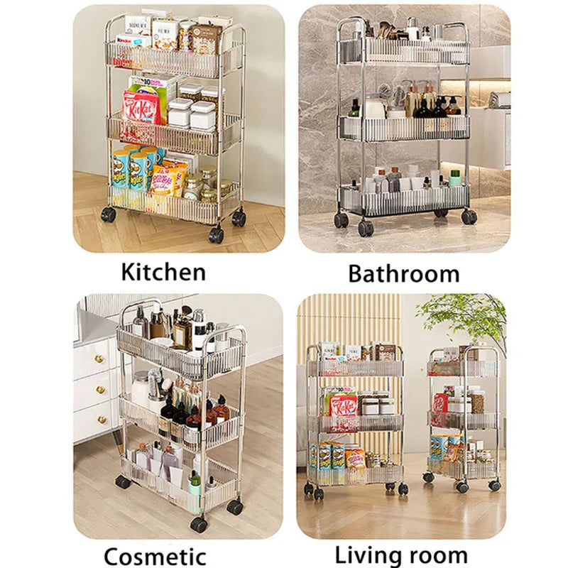 Mobile Shelf with Wheel Multi-Layers Storage Rack Home Trolley for Snacks Cosmetic Sundries Organizer 2/3/4 Tiers Rolling Cart