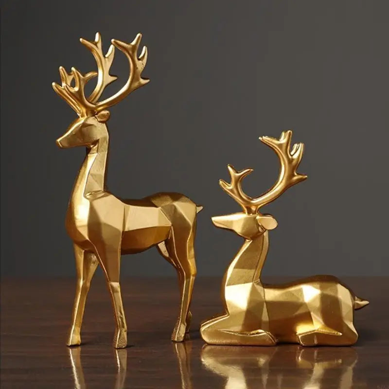 62KD Reindeer Figurines Set of 2 Resin Sitting and Standing Deer Statue Decorations for Bedroom Deers Christmas Ornaments
