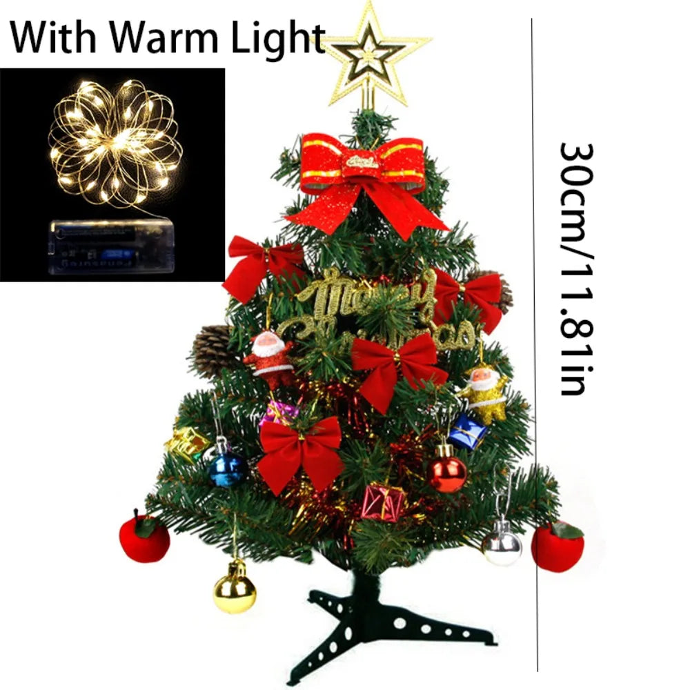 30/45cm Mini Christmas Tree New Year Gift DIY Handicraft Artificial Xmas Ornament LED Light Creative Xmas Tabletop Tree New Year