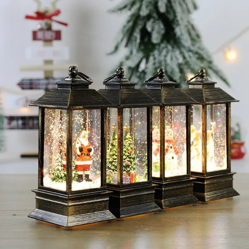 Small Christmas Wind Lanterns Caroon Xmas Tree Santa Claus Snowman Light Noel Merry Christmas Decor 2025 Happy New Year 2026