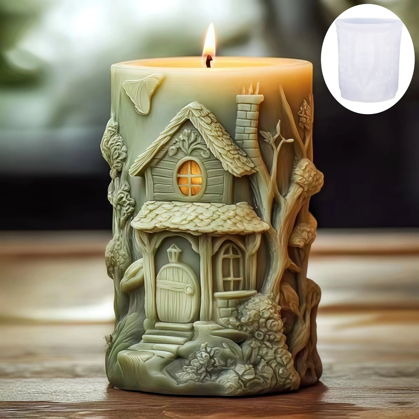 Magic House Relief Cylinder Candle Silicone Mold Halloween Gift Magic Elf Castle Cylinder Resin Mould Devil House Gypsum Molds