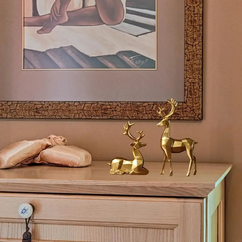 62KD Reindeer Figurines Set of 2 Resin Sitting and Standing Deer Statue Decorations for Bedroom Deers Christmas Ornaments