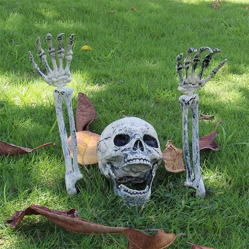 Realistic Skeleton Stakes with Crow and Red Eyes Zombie Hands and Skull Set for Graveyard Yard Lawn Garden Decoration