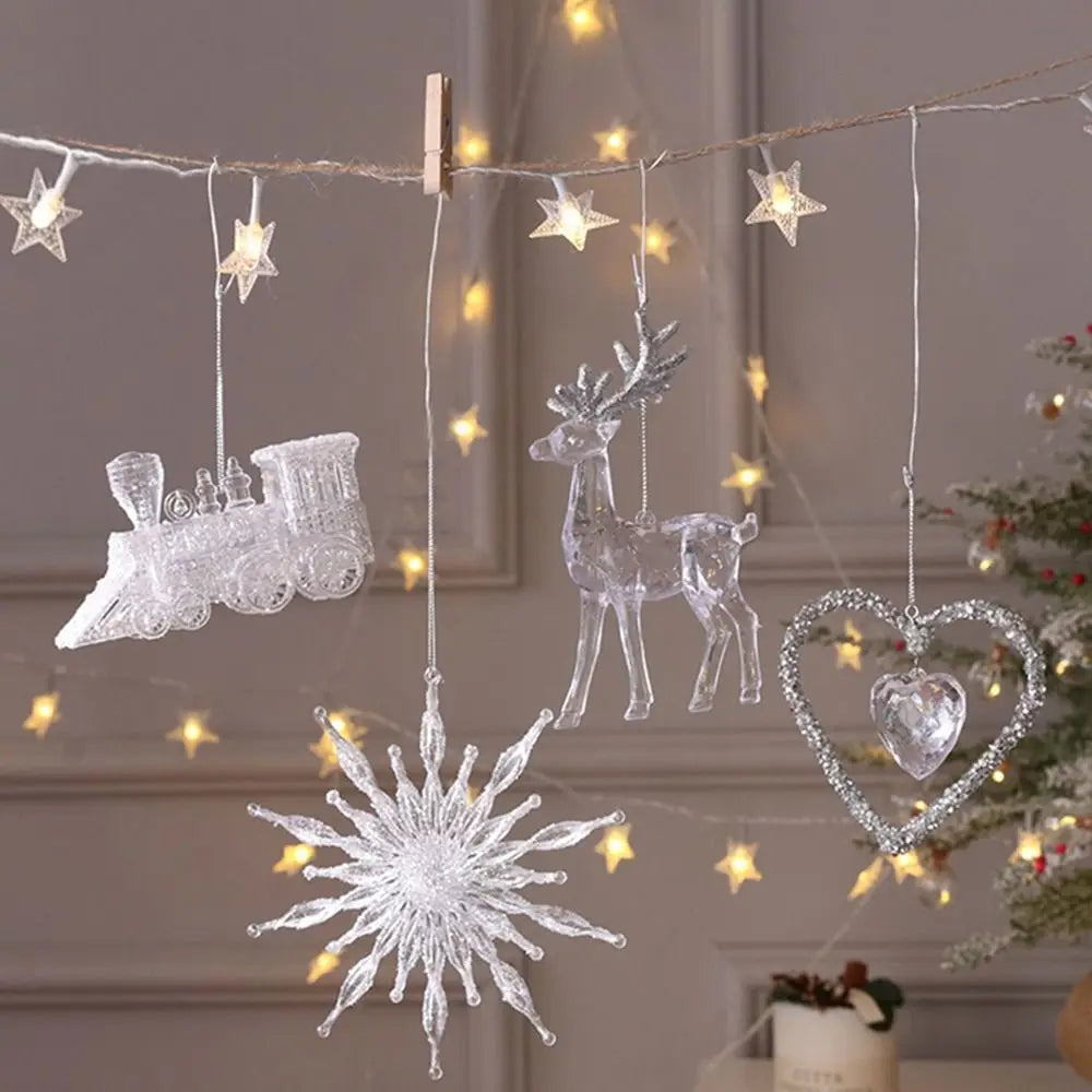 1pc 15cm Christmas Acrylic Snowflake Piece Xmas Tree Pendants Noel Crystal Deer Wreath Hanging Ornaments Merry Christmas Decor