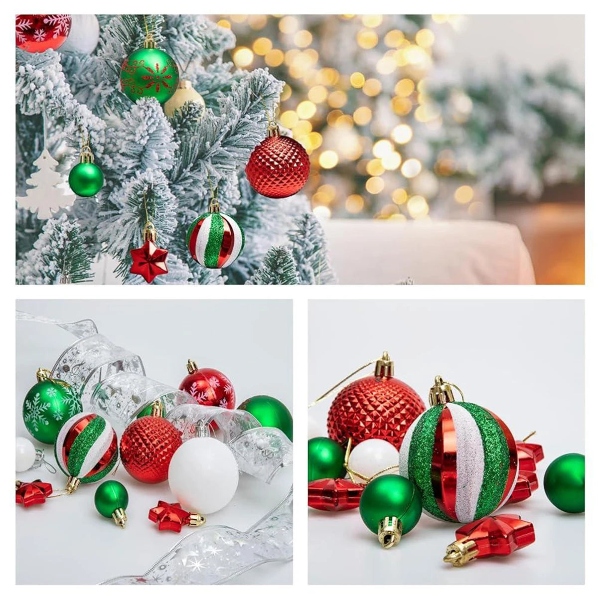 44pcs Christmas tree hanging balls red, green and white glittering Christmas decorations Christmas ball painted ornaments