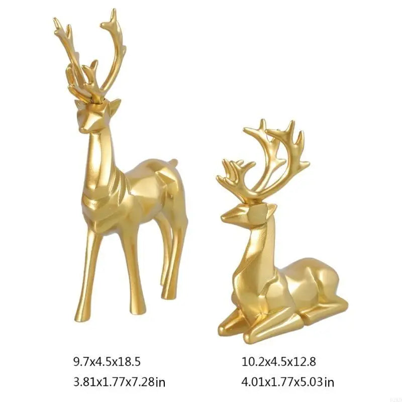 62KD Reindeer Figurines Set of 2 Resin Sitting and Standing Deer Statue Decorations for Bedroom Deers Christmas Ornaments