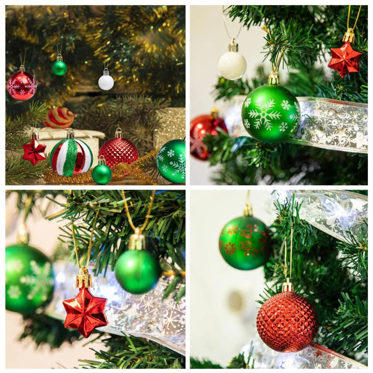 44pcs Christmas tree hanging balls red, green and white glittering Christmas decorations Christmas ball painted ornaments