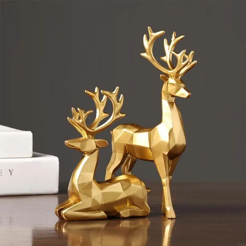 62KD Reindeer Figurines Set of 2 Resin Sitting and Standing Deer Statue Decorations for Bedroom Deers Christmas Ornaments