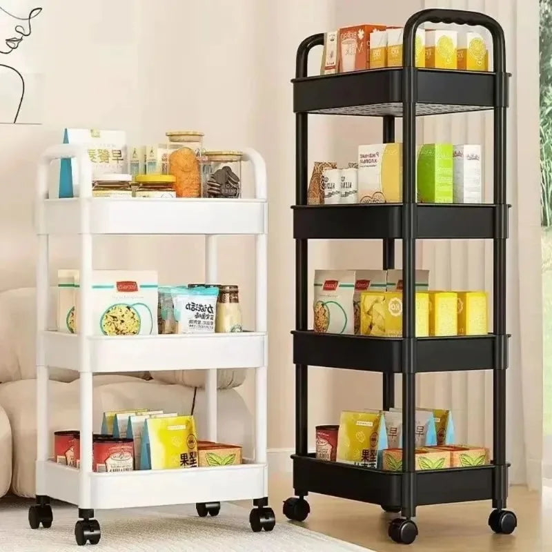 Home kitchen bathroom small cart storage rack, multi-layer snack book, movable with wheels, floor standing storage rack
