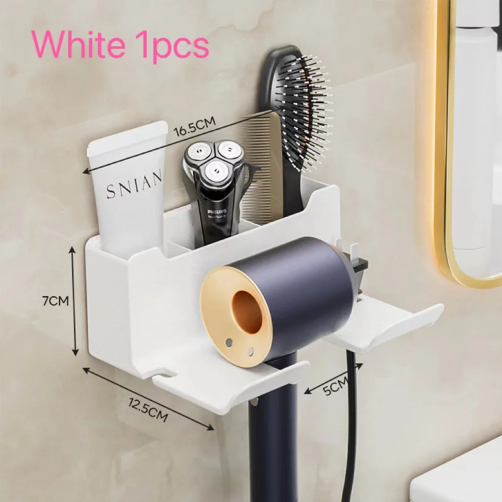 Hair Dryer Holder Hair Tool Organizer Wall Mounted Hair Dryer Hanging Rack Placement Rack Bathroom Multi-Functional Storage Rack