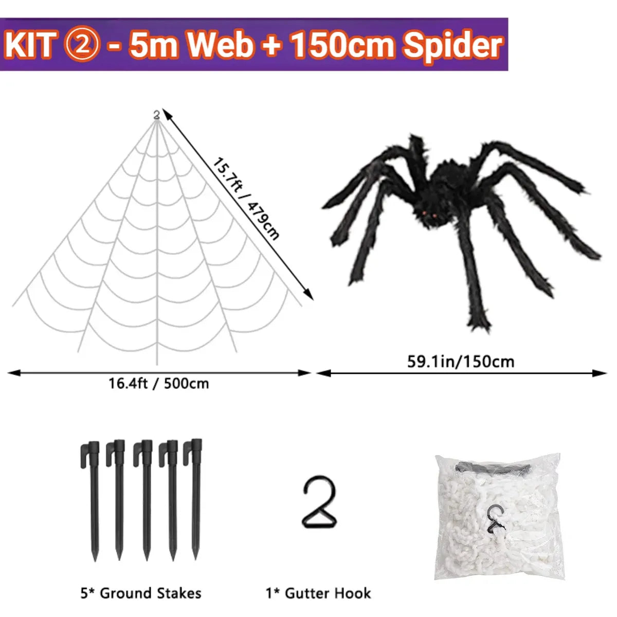 200cm Halloween Spiders Outdoor Decoration Halloween Plush Spiders Giant Spider for Indoor Outdoor Garden Party Decoration