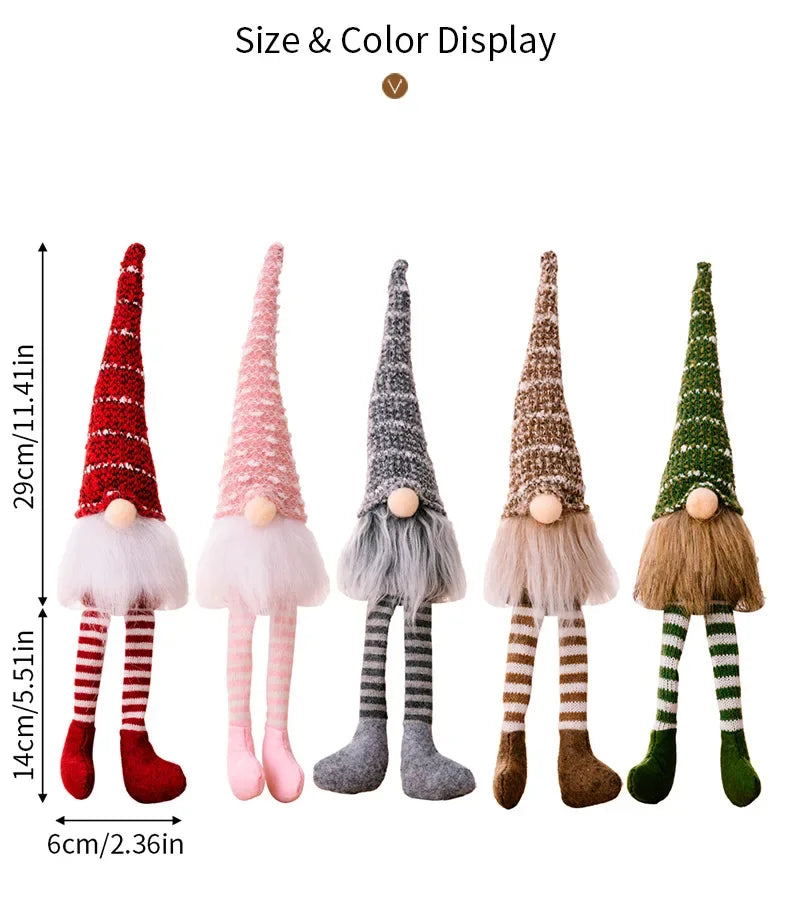 Hand Knitted  Long Leg Gnome Christmas Ornament Faceless Doll Striped Hat Rudolph Doll Xmas Tree Home Table Decor New Year Gift