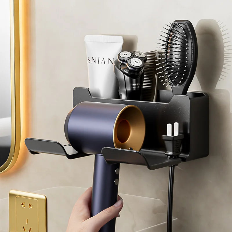 Hair Dryer Holder Hair Tool Organizer Wall Mounted Hair Dryer Hanging Rack Placement Rack Bathroom Multi-Functional Storage Rack