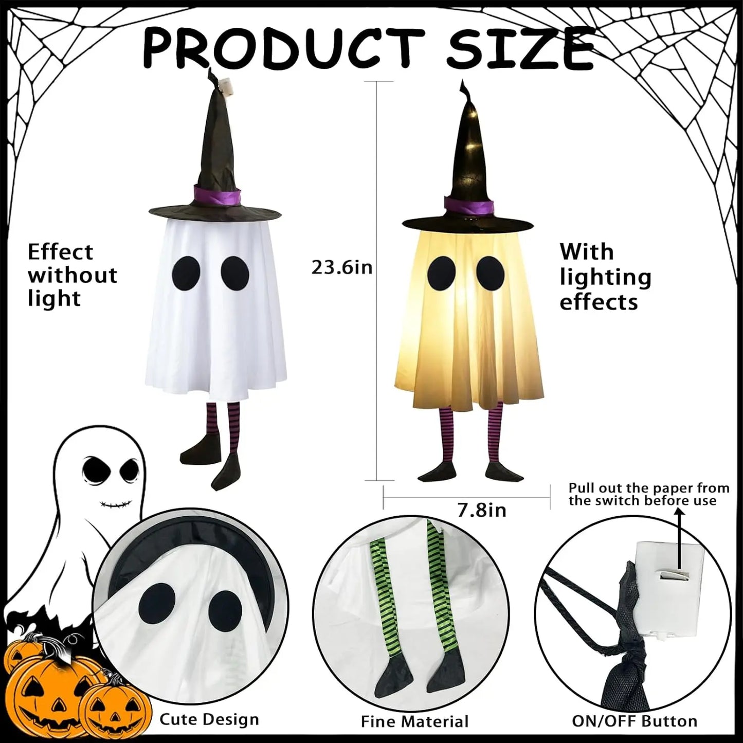 Halloween Hanging Ghosts, Halloween Decorations Outdoor Hanging Ghosts with Witch Hat for Yard Patio Garden Tree Outside