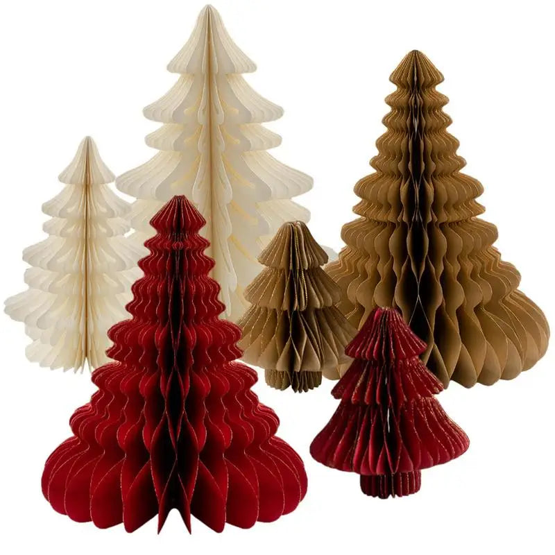 2Pcs Christmas Paper Trees Table Decoration DIY Honeycomb Design Christmas Tree Hanging Decorations Christmas Party Decor