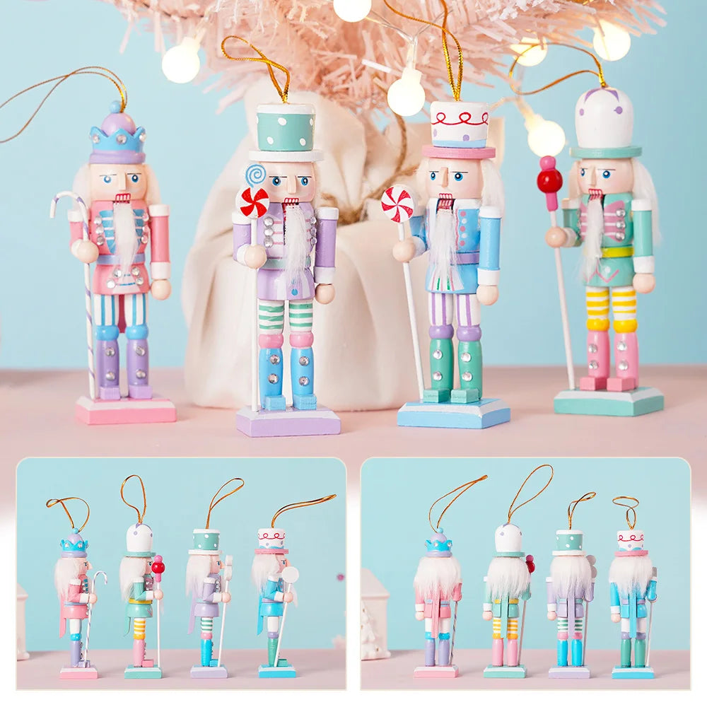 4PCS Macaron Candy Series Nutcracker Puppet Soldier 12CM Christmas Tree Pendant Party Decorations Home Decorations Holiday Gifts