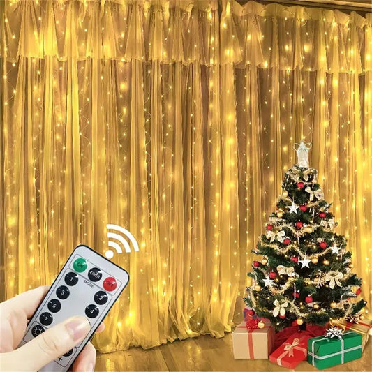LED Garland Curtain Lights 8 Modes USB Remote Control Fairy Lights String Wedding Christmas Decor for Home Bedroom New Year Lamp