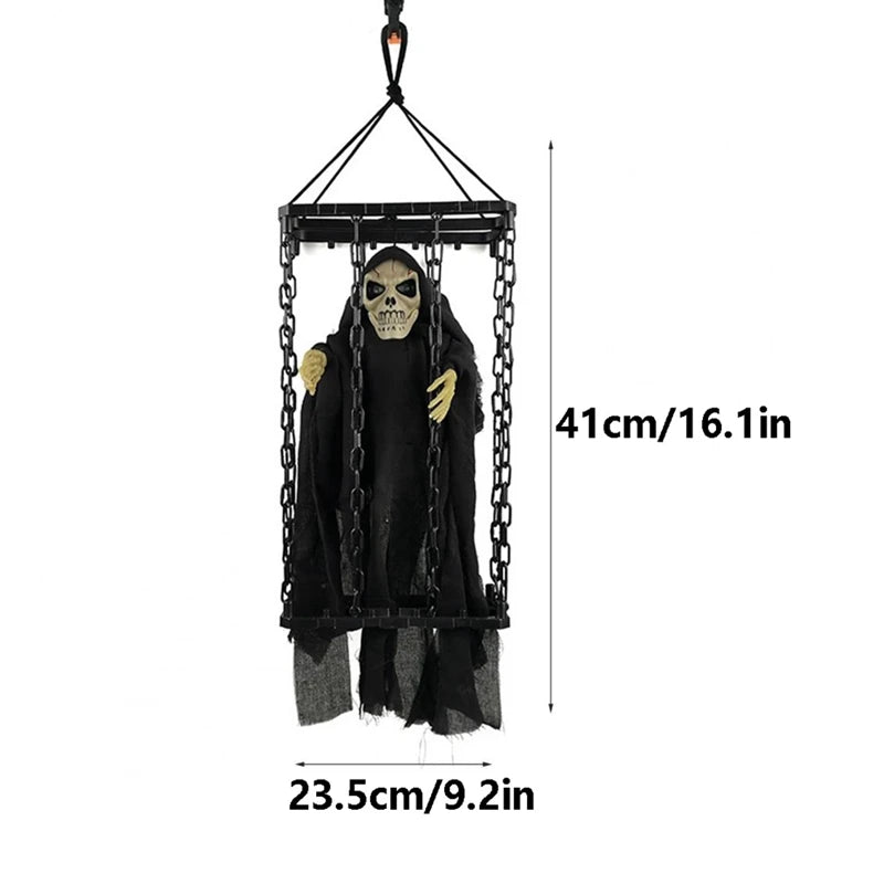 Halloween Outdoor Decoration Ghosts Skeleton Animated Ornament With Lighted Eyes Creepy Laughter Halloween Hanging B Durable