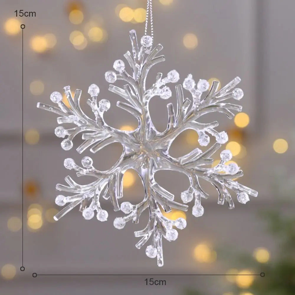 1pc 15cm Christmas Acrylic Snowflake Piece Xmas Tree Pendants Noel Crystal Deer Wreath Hanging Ornaments Merry Christmas Decor