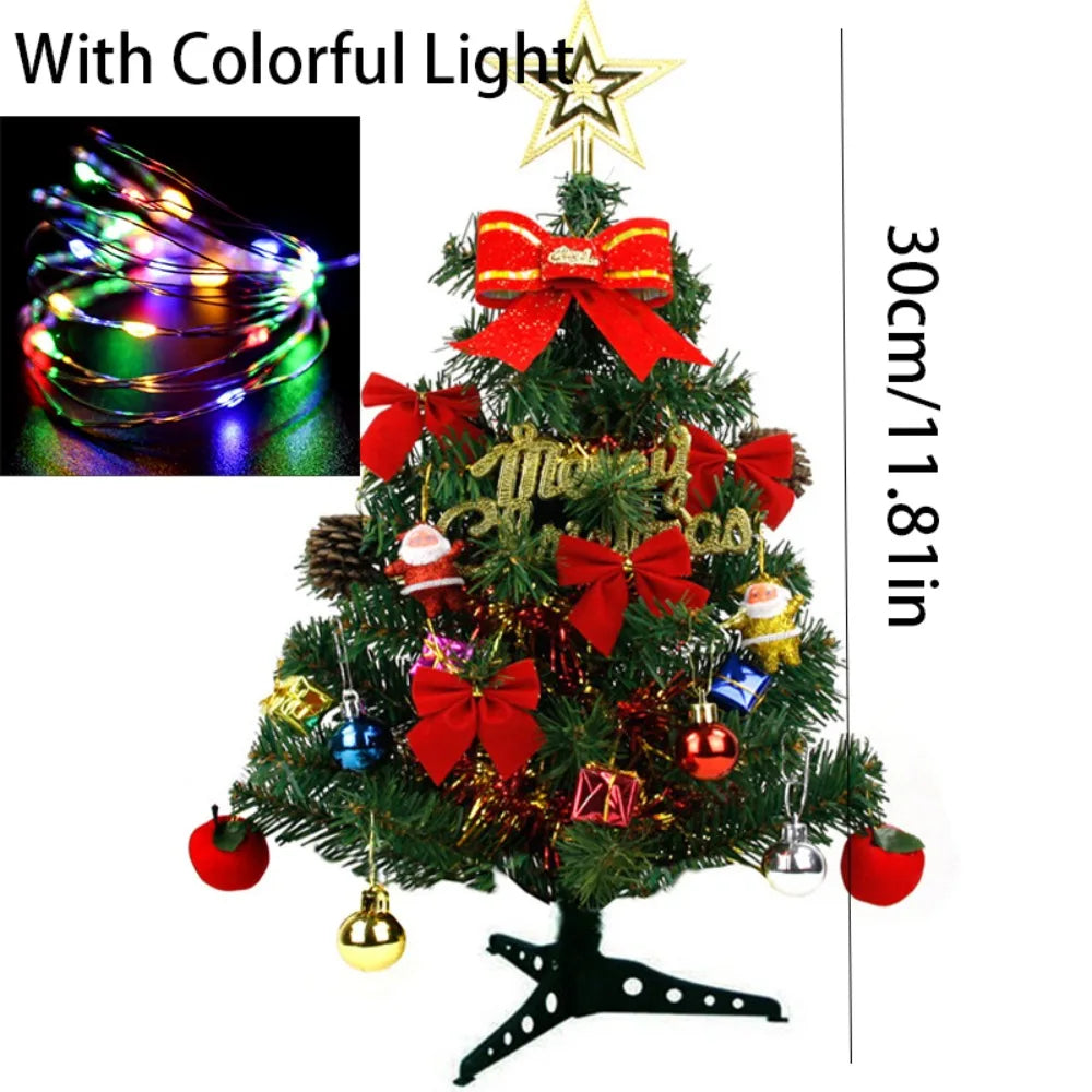 30/45cm Mini Christmas Tree New Year Gift DIY Handicraft Artificial Xmas Ornament LED Light Creative Xmas Tabletop Tree New Year
