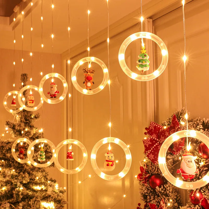 Christmas Lights String Star Santa Claus Curtain Light USB Plug Holiday Party Garland Lamp For Home Bedroom Window Decoration