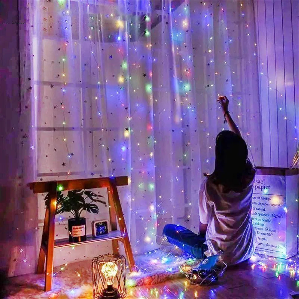 LED Garland Curtain Lights 8 Modes USB Remote Control Fairy Lights String Wedding Christmas Decor for Home Bedroom New Year Lamp