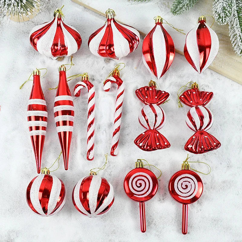 14pcs Christmas Red White Candy Cane Xmas Tree Ornaments Ball New Year Xmas Gifts Christmas DIY Decoration for Home Navidad 2023