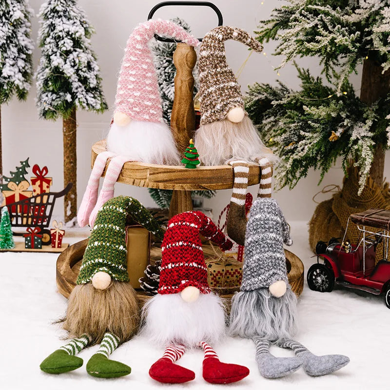 Hand Knitted  Long Leg Gnome Christmas Ornament Faceless Doll Striped Hat Rudolph Doll Xmas Tree Home Table Decor New Year Gift