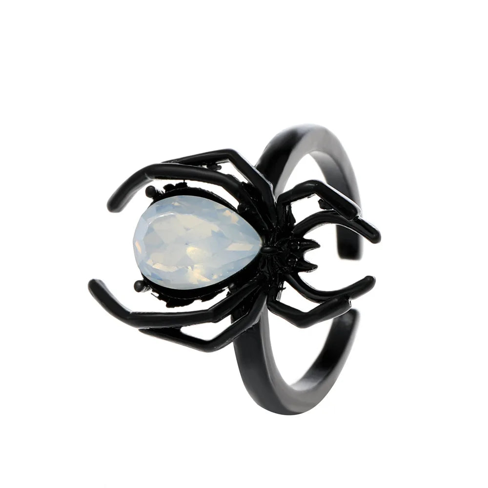 Gothic Punk Spider Rings For Women Men Vintage Insect Animal Ring Crystal Stone Opening Ring Halloween Party Jewelry Gift