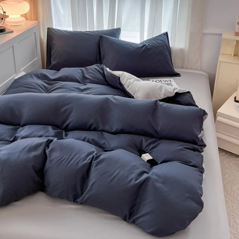 2025 new solid color abraded four-piece set of color matching sheets for home use, comfortable, skin-friendly and breathable