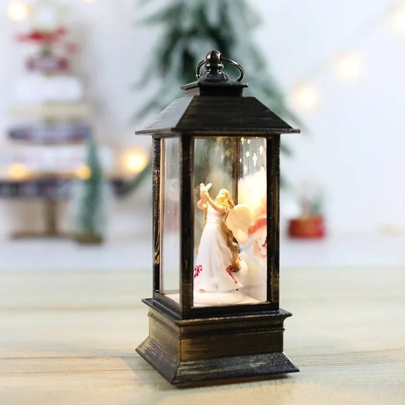 Small Christmas Wind Lanterns Caroon Xmas Tree Santa Claus Snowman Light Noel Merry Christmas Decor 2025 Happy New Year 2026