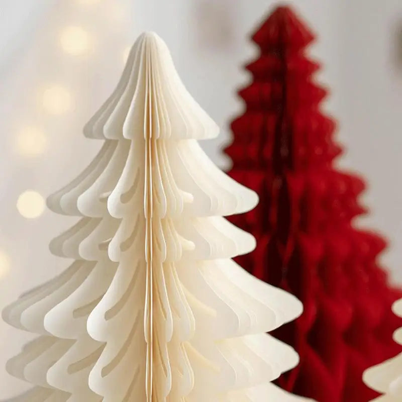 2Pcs Christmas Paper Trees Table Decoration DIY Honeycomb Design Christmas Tree Hanging Decorations Christmas Party Decor