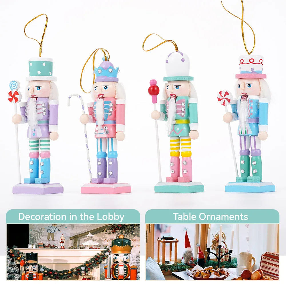 4PCS Macaron Candy Series Nutcracker Puppet Soldier 12CM Christmas Tree Pendant Party Decorations Home Decorations Holiday Gifts