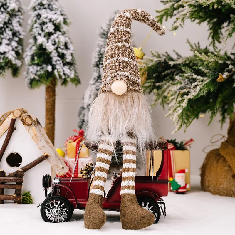 Hand Knitted  Long Leg Gnome Christmas Ornament Faceless Doll Striped Hat Rudolph Doll Xmas Tree Home Table Decor New Year Gift