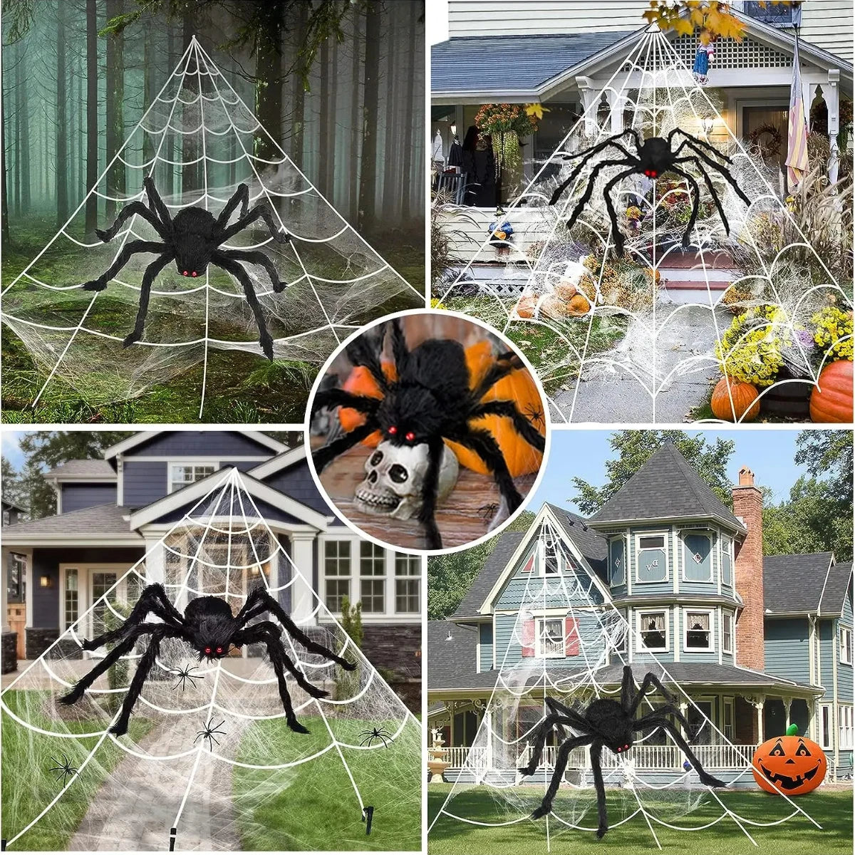 200cm Halloween Spiders Outdoor Decoration Halloween Plush Spiders Giant Spider for Indoor Outdoor Garden Party Decoration