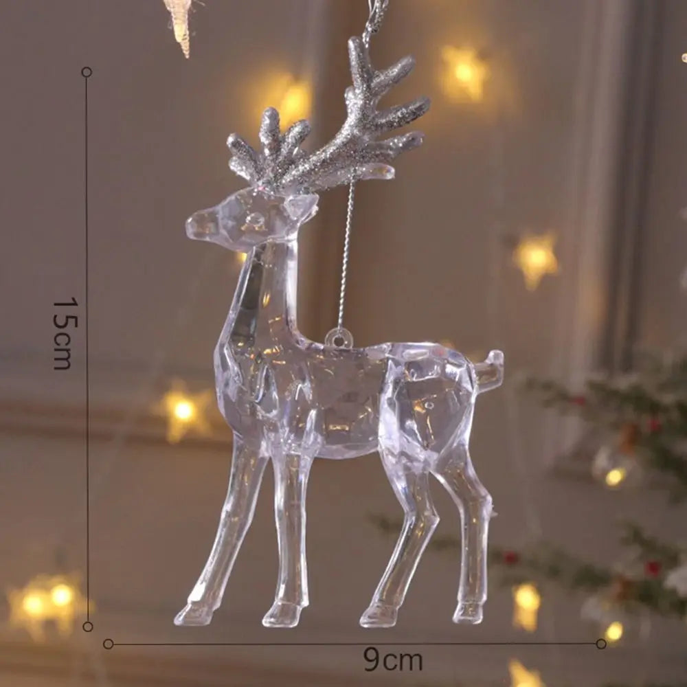 1pc 15cm Christmas Acrylic Snowflake Piece Xmas Tree Pendants Noel Crystal Deer Wreath Hanging Ornaments Merry Christmas Decor