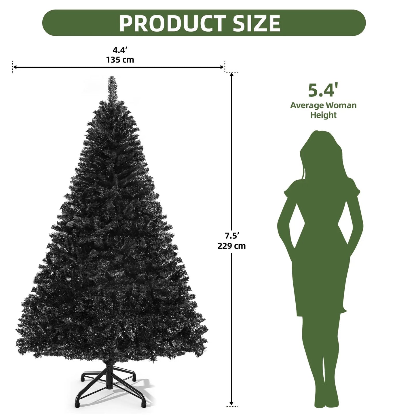 7.5ft Artificial Halloween Pine Tree 1258 Branch Tips Metal Hinges&Foldable Base