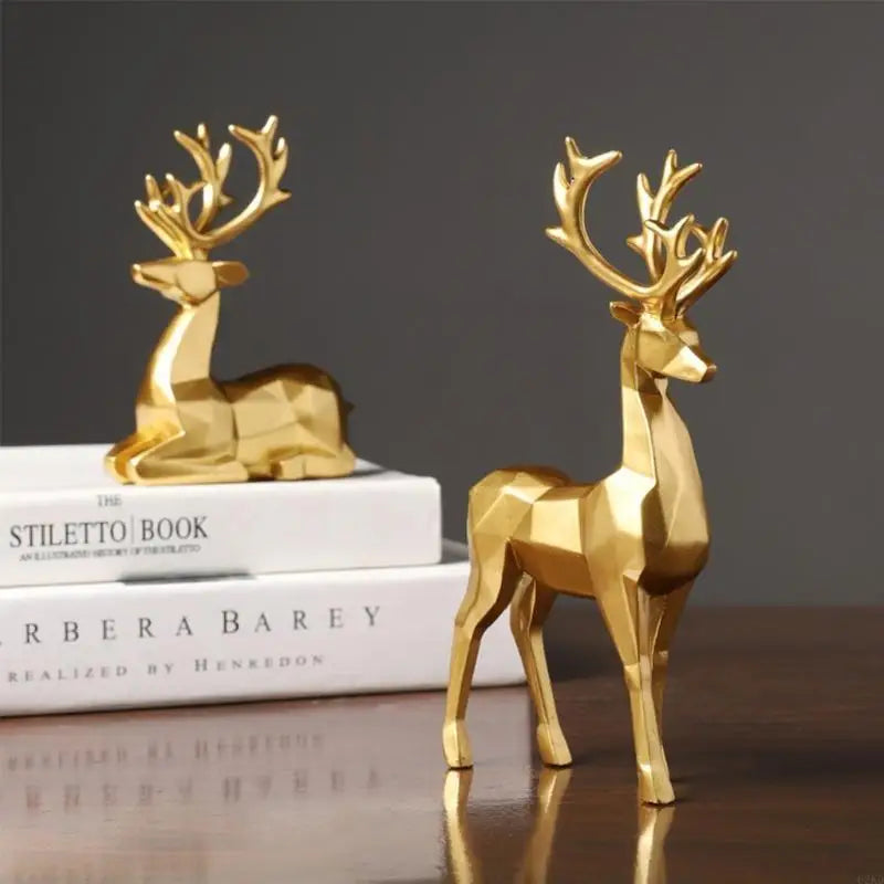 62KD Reindeer Figurines Set of 2 Resin Sitting and Standing Deer Statue Decorations for Bedroom Deers Christmas Ornaments