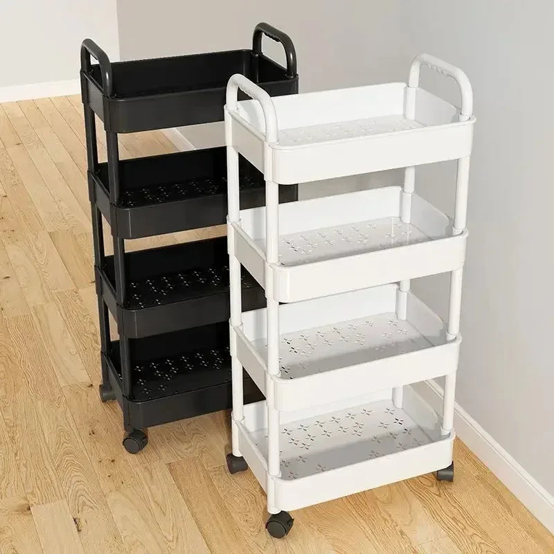 Home kitchen bathroom small cart storage rack, multi-layer snack book, movable with wheels, floor standing storage rack