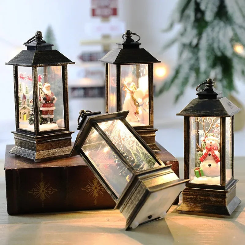 Small Christmas Wind Lanterns Caroon Xmas Tree Santa Claus Snowman Light Noel Merry Christmas Decor 2025 Happy New Year 2026