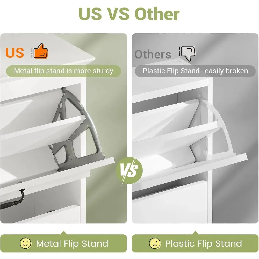 PCS Shoe Cabinet with 3 Flip Drawers, Shoe Storage Cabinet with Metal Flip Stand, Back Dust Plate, Hidden Shoe Rack Cabinet, Fre